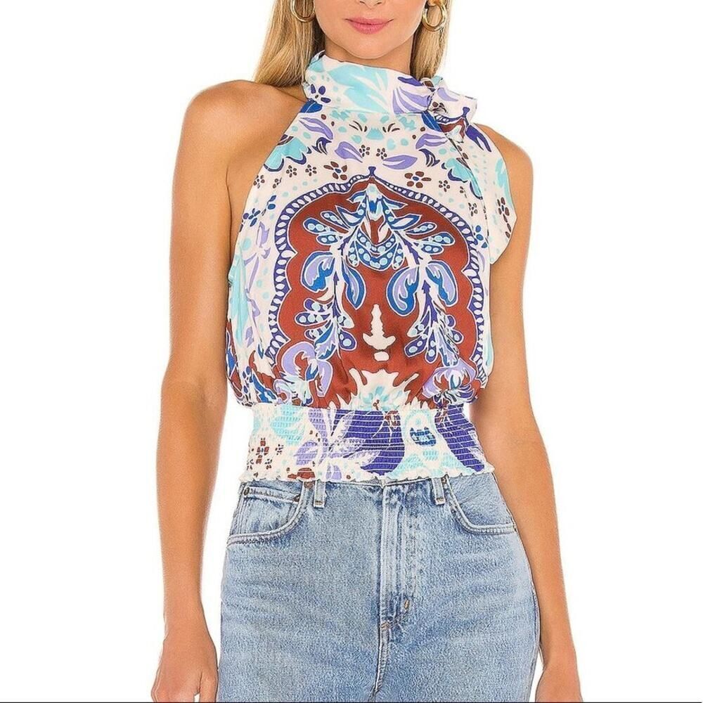 Free People White Kelsey Printed Tank